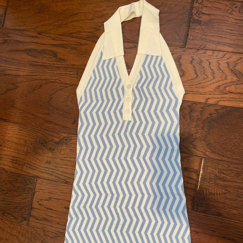 Blue and white halter mini dress